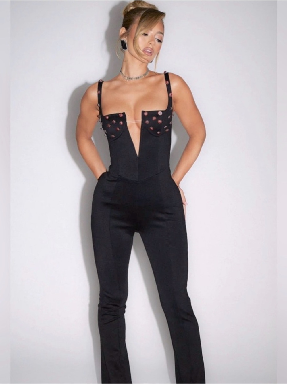 MURCI Corset Gem Detail Jumpsuit in Opening night B07